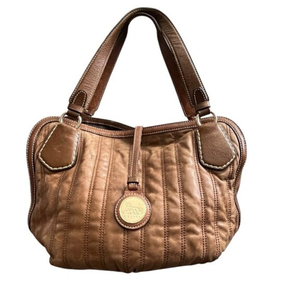 CELINE Stripe Stitch Tote Leather Bag Purse - Picture 1 of 16
